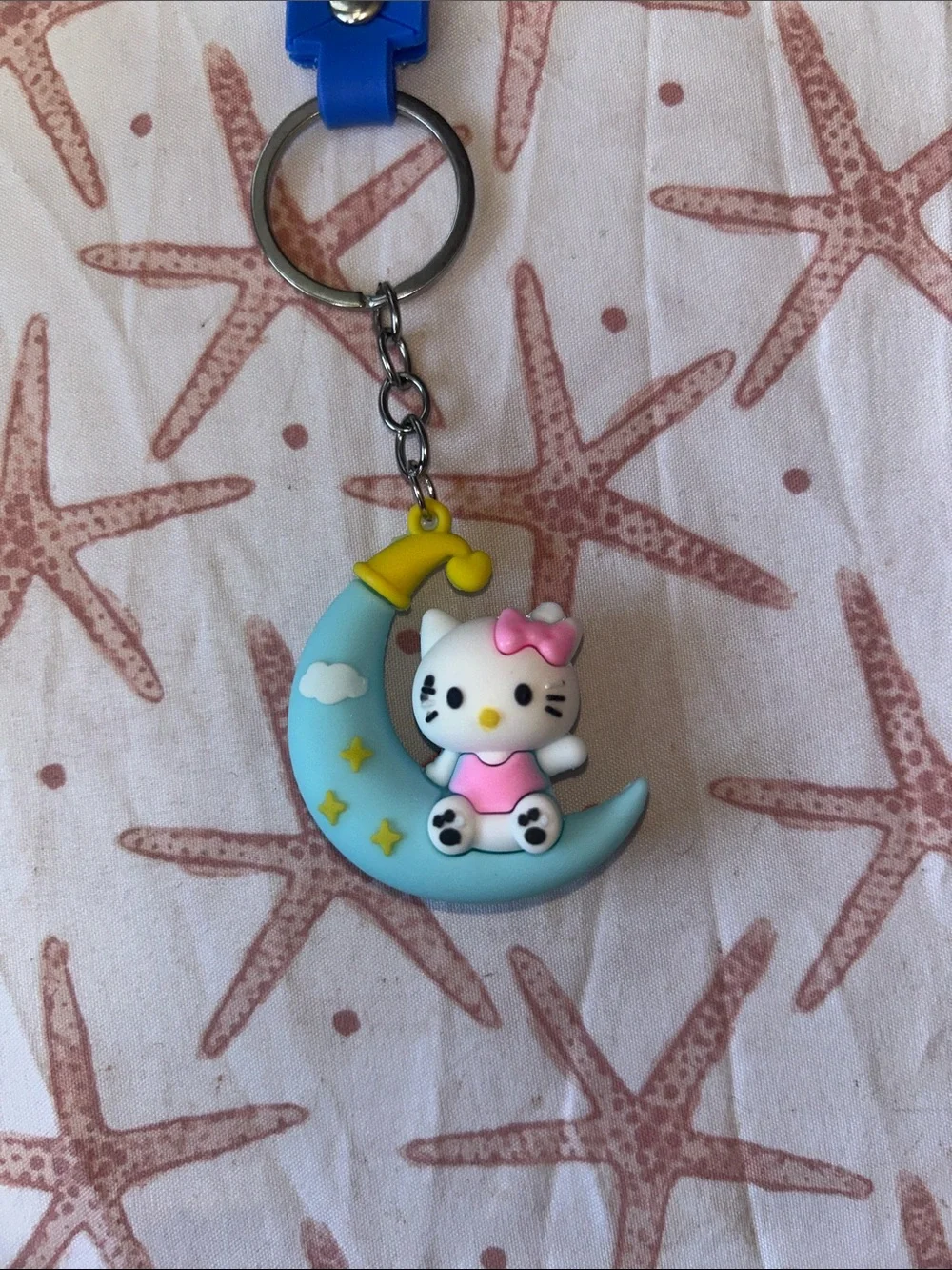 Blue 'Sweet' Hello Kitty Moon Keychain